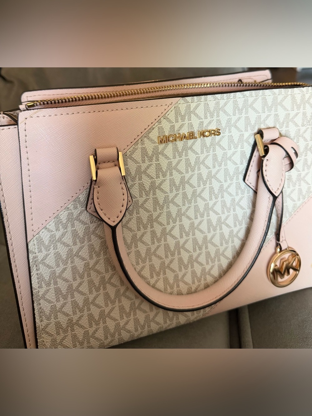 Michael Kors Blush Pink and Beige Logo Satchel